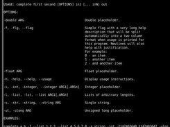 Usage is printed with auto column alignment.