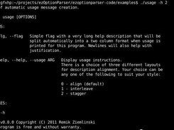 Usage is printed with auto staggered formatting.