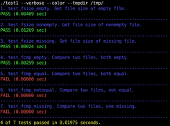 Running a C++ ezTest with bash and Xfce Terminal with colors enabled.