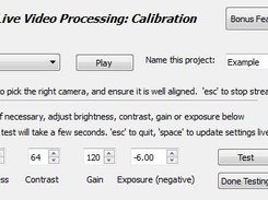 Exposure, Gain, Brightness and Contrast for live video can be adjusted through the GUI