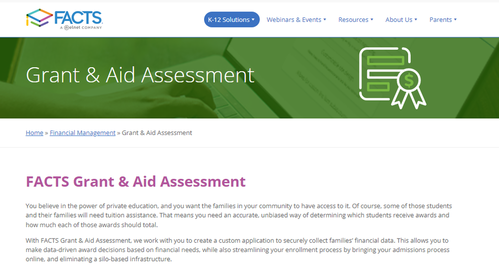 FACTS Grant Aid Assessment Reviews And Pricing 2022