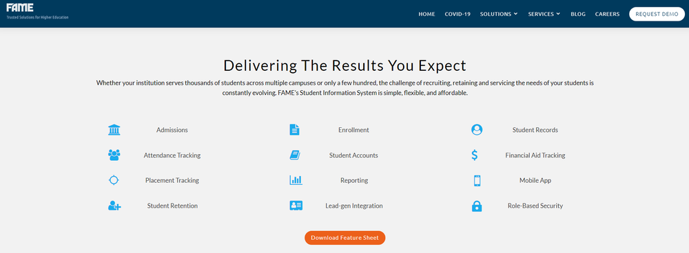 FAME Student Information System Screenshot 1