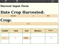 Mobile harvest entry form.