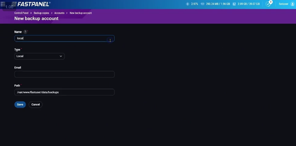 FASTPANEL Screenshot 1