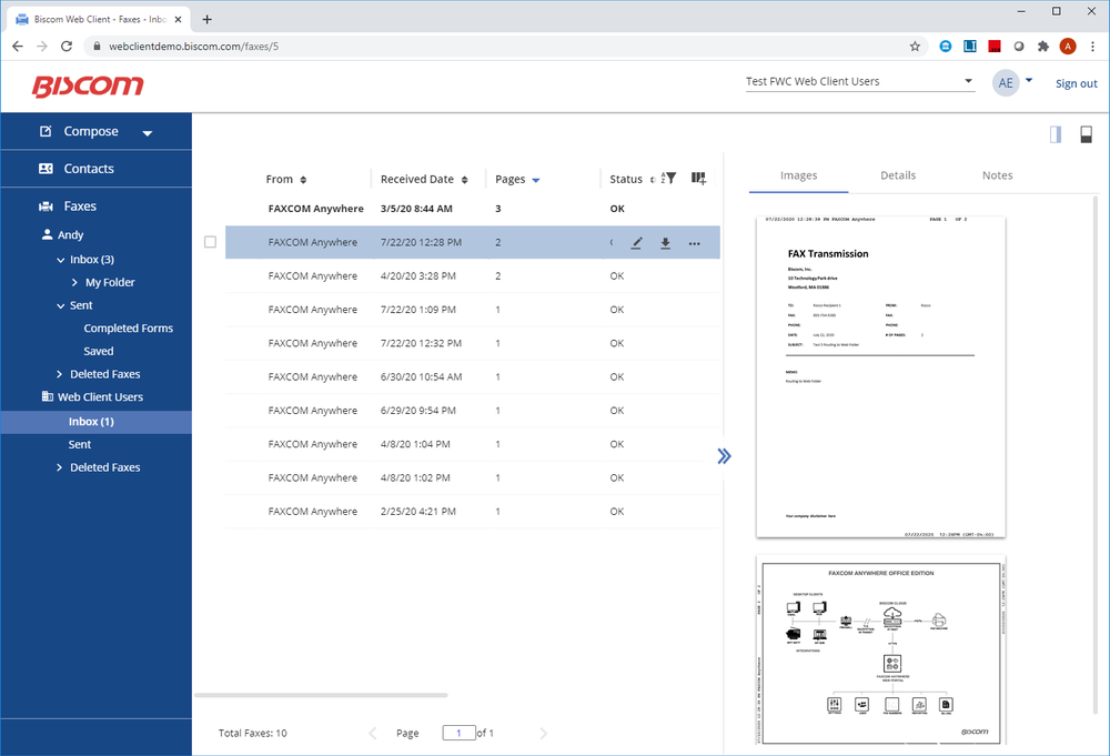 FAXCOM Web client