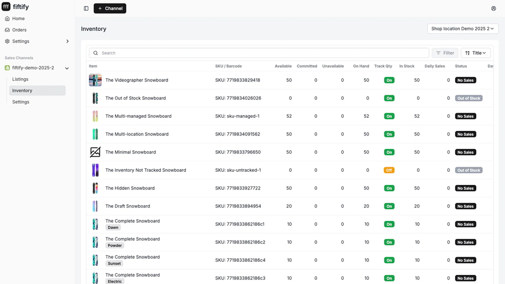 Fiftify inventory management dashboard