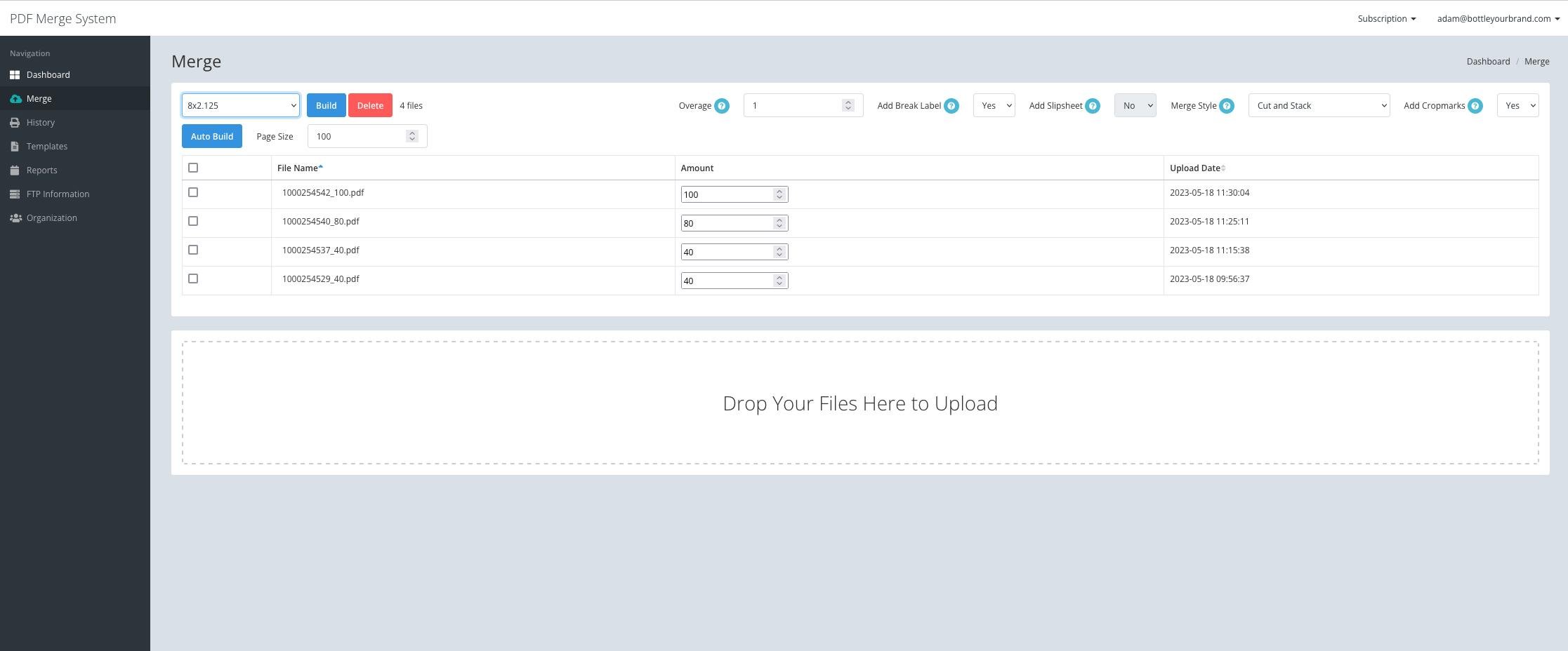 Merge section of the File Splice admin