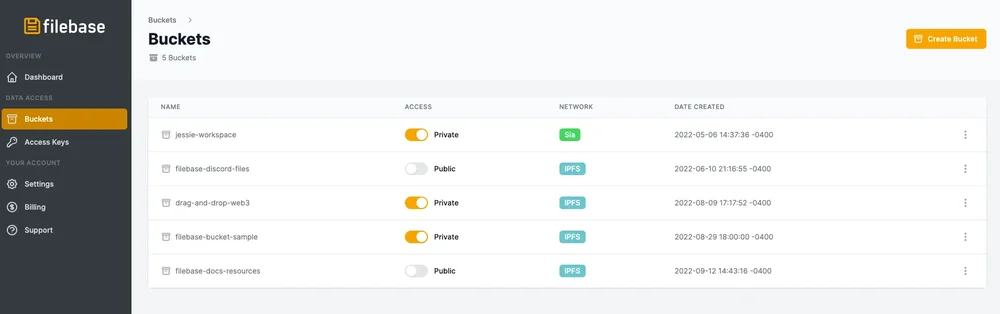 Filebase Web Console Dashboard