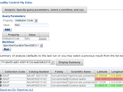 Results of a data quality control job, with a Kepler workflow correcting and validating georeferences.