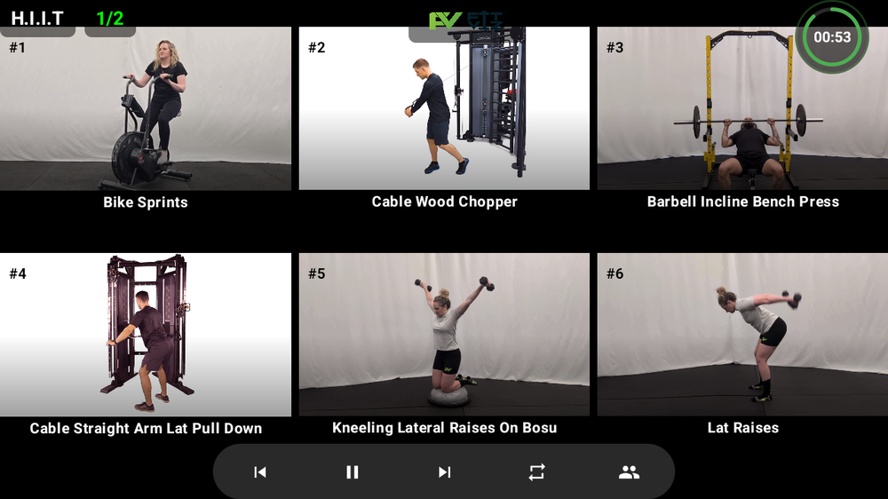 Sample 6 Exercise Displayed in  the TV Workout Display. Available on Android