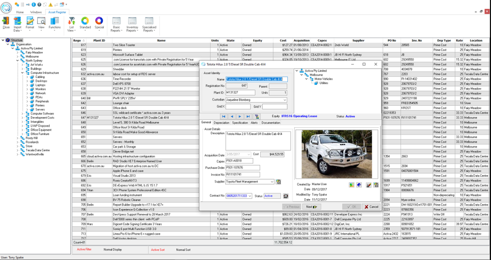 Fixed Assets Register Screenshot 1