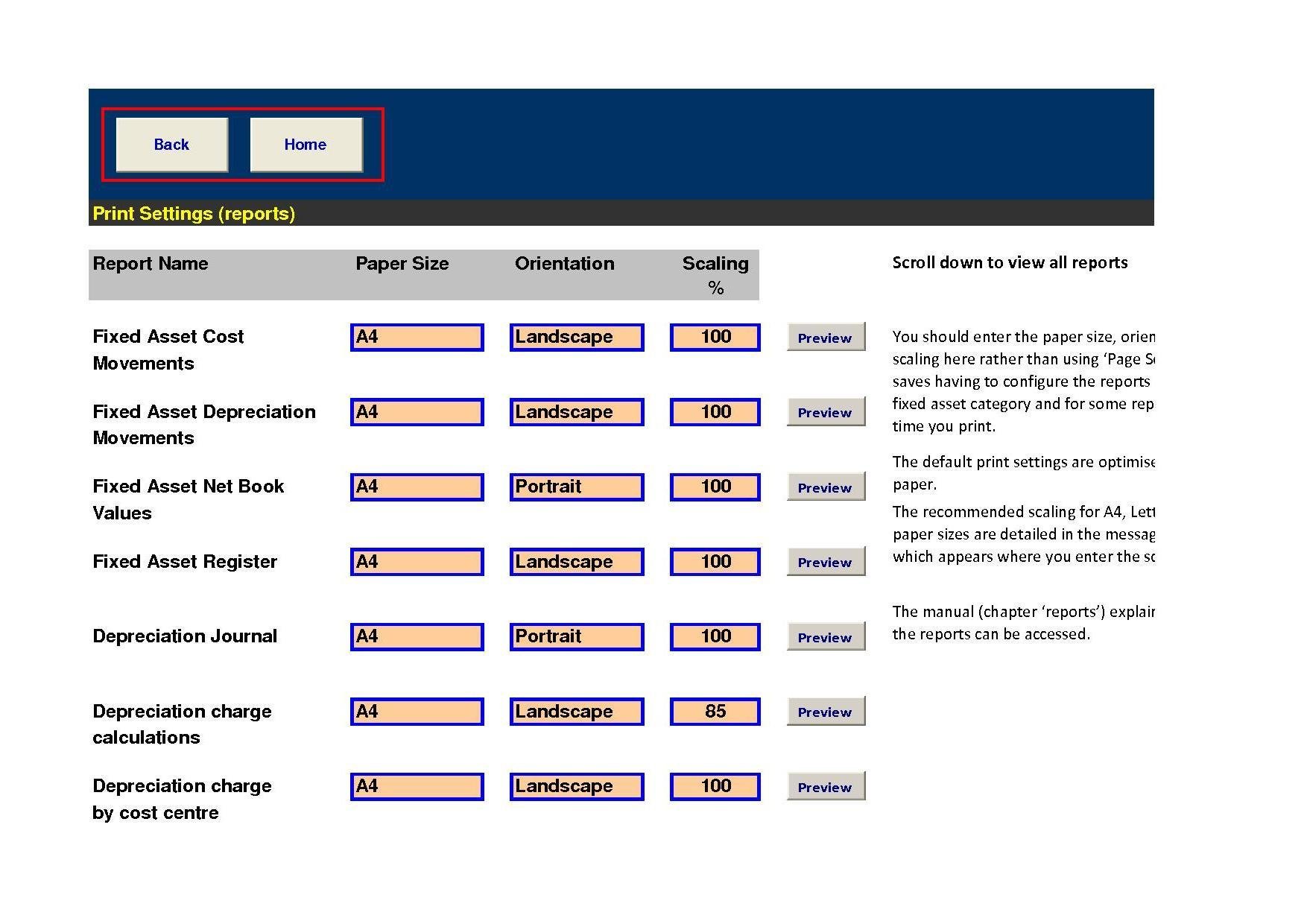 worksheet Depreciation Worksheet fixed assets pro excel download sourceforge net print settings