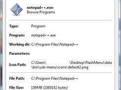 FlashMenu 0.9.8- Viewing the properties of a selected file