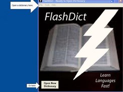 At startup, no dictionary is open.  Open from file or web.