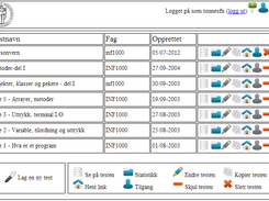 Main page with overview of tests accessible by your user 