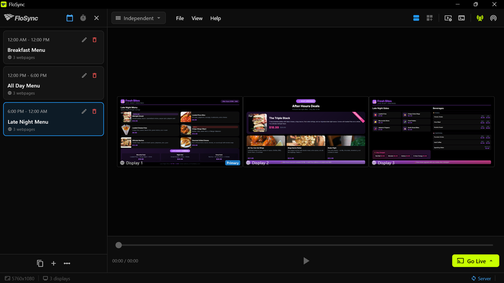 Schedule and preview content across multiple displays, with real-time visibility into what each screen will show during playback.