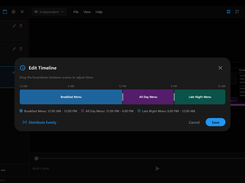 Create time-based schedules using a timeline editor to automatically change content throughout the day.