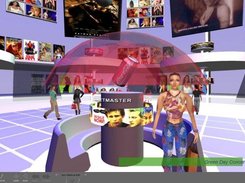 A music-store scene by Cube3, showing avatars, videos, HUD