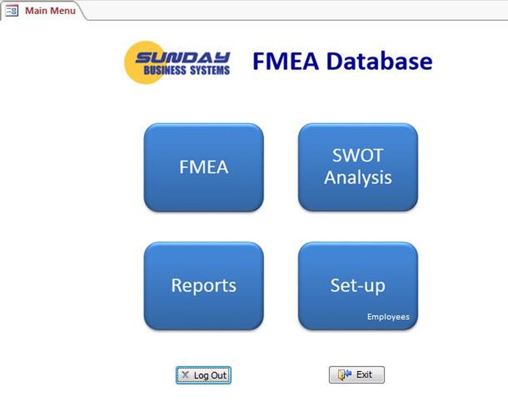 FMEA DB Main Menu