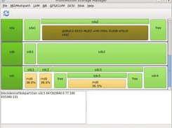 main window showing realtime MD rebuild, LVM Groups