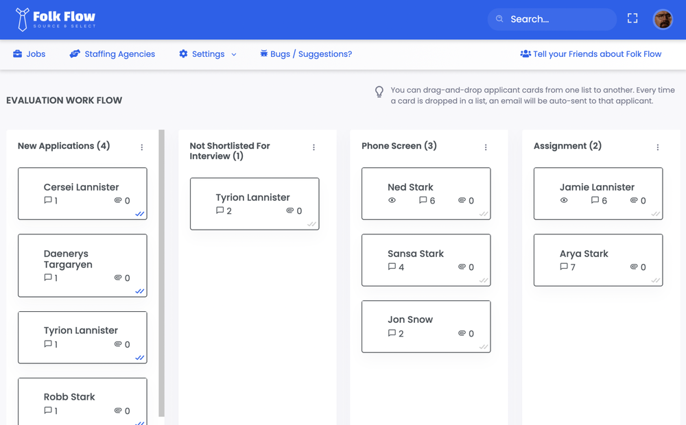 Easy workflow for evaluation of candidates