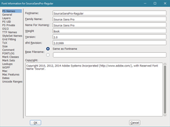 Font info dialogue