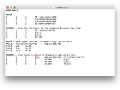 Output structured for copying into Gromacs topology files.