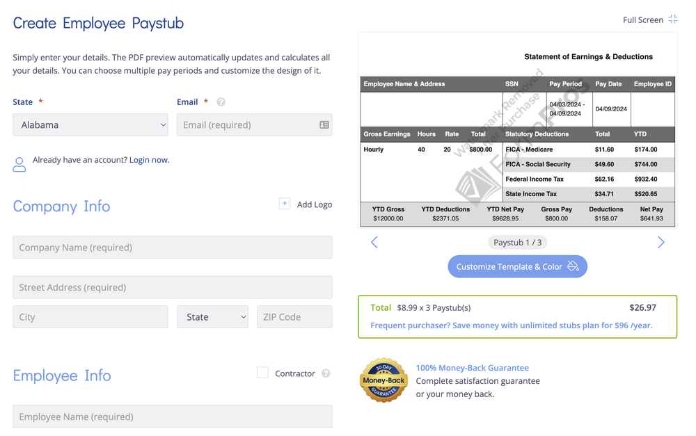 Form Pros Pay Stub Maker Screenshot 1