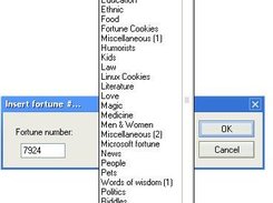 Screenshot of the categories available in Fortune-win32
