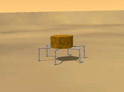 A notional hexapod rover on the surface of Mars.