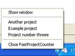 Projects list on right click on the task bar icon