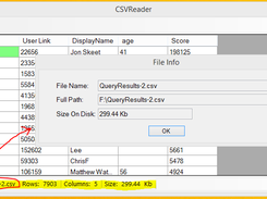 Get CSV file info such as number of rows, columns, file name with full path and size on disk