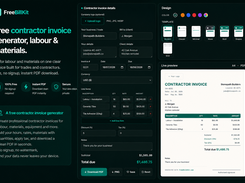 Create professional contractor invoices for construction, renovation, maintenance, and freelance projects. Add labor, materials, taxes, company branding, and download a print-ready PDF instantly.