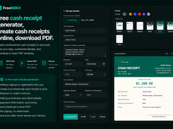 Generate Cash receipts with customer information, payment methods, notes, and downloadable PDF files.