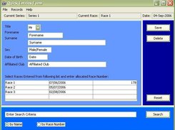 Entrants Data Entry Screen for on the day processing.