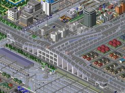 A complex multi-level road and rail intersection