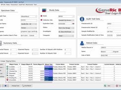 An example of a user-designed Sample Entry screen. Includes the Patient record data, the Sample data, Study data, and details about its associated aliquots.