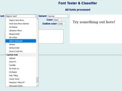 Fonts classified an presented in a menu