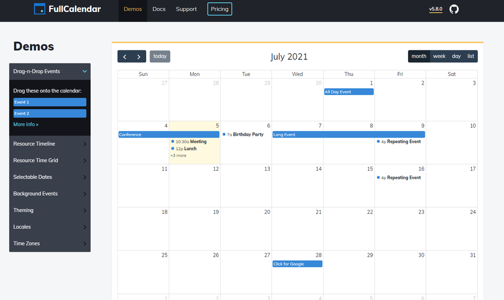 FullCalendar Screenshot 1