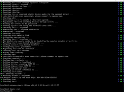 Shows login prompt and shell