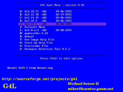 1. G4L 0.48 CD SYSLINUX Menu Screen