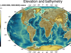 Winkel Tripel projection - 100km topography - alternate color scale