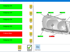 Data collection with probes in a fixture. Visual representation of the product and location of readings real-time.