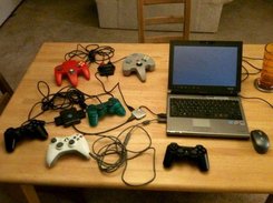 My test setup: a variety of gamepads, all working.