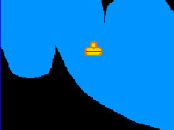 Podemos observar la nave espacial del videojuego dentro de la caverna, al chocar contra las estalactitas y estalagmitas explota.