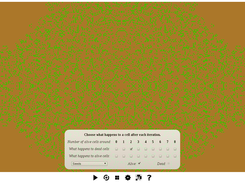 Rules pane and a colorful scene from a universe of seeds