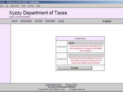 Create user screen showing input validation results.