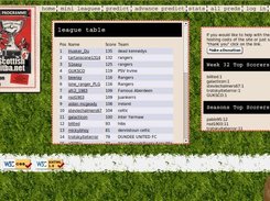Home page with main league table.