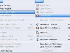 The gedit project manager menu