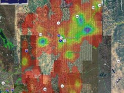 Geocache density plot using google earth of Sacramento, CA